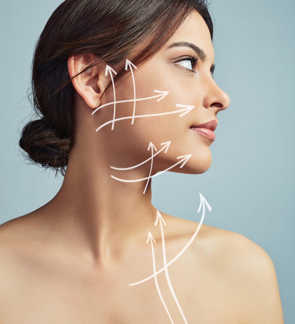 Studio shot of a woman with flawless skin.